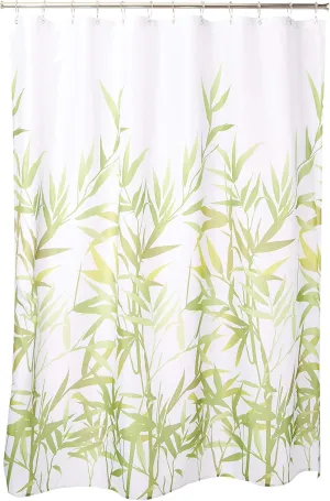 iDesign Anzu Fabric Shower Curtain, Water-Repellent Bath Liner for Kids', Guest, College Dorm, Master Bathroom, 72" x 72", Green