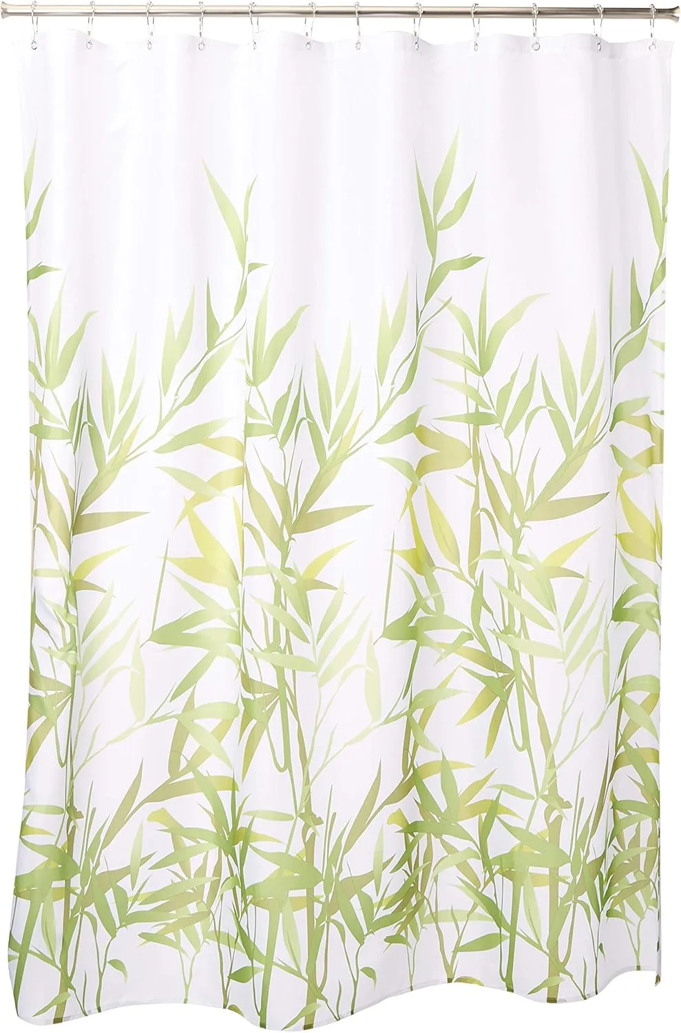 iDesign Anzu Fabric Shower Curtain, Water-Repellent Bath Liner for Kids', Guest, College Dorm, Master Bathroom, 72" x 72", Green