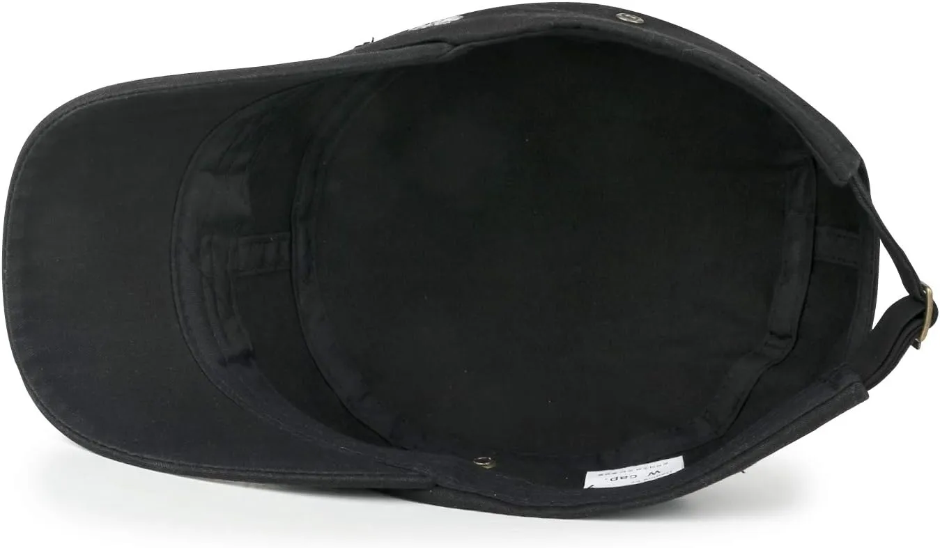 ililily Rhinestone Cotton Cadet Cap Vintage Distressed Cotton Military Army Hat