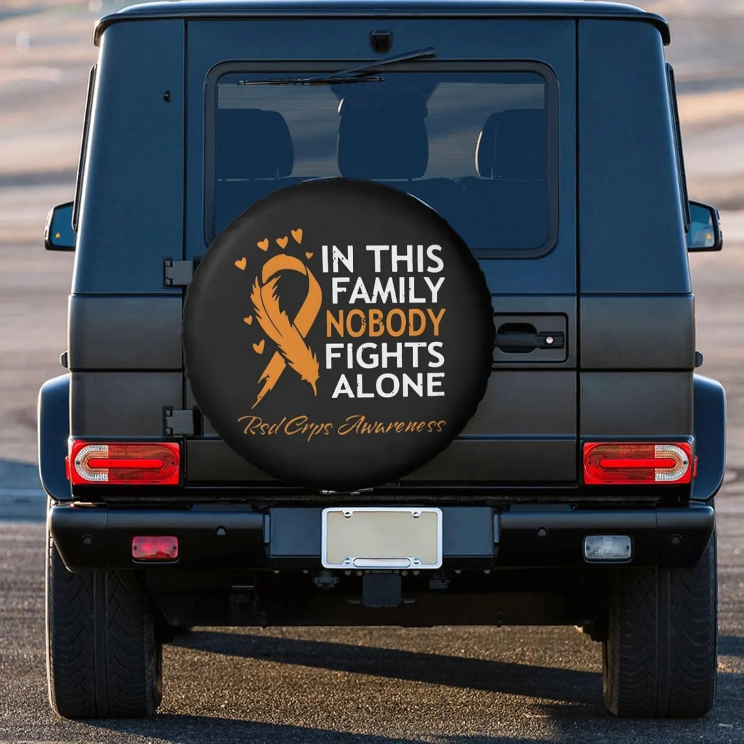 in This Family Nobody Fights Alone RSD CRPS Awareness Windproof and Rainproof Wheel hub Protection Cover, Spare tire Cover 17 inch