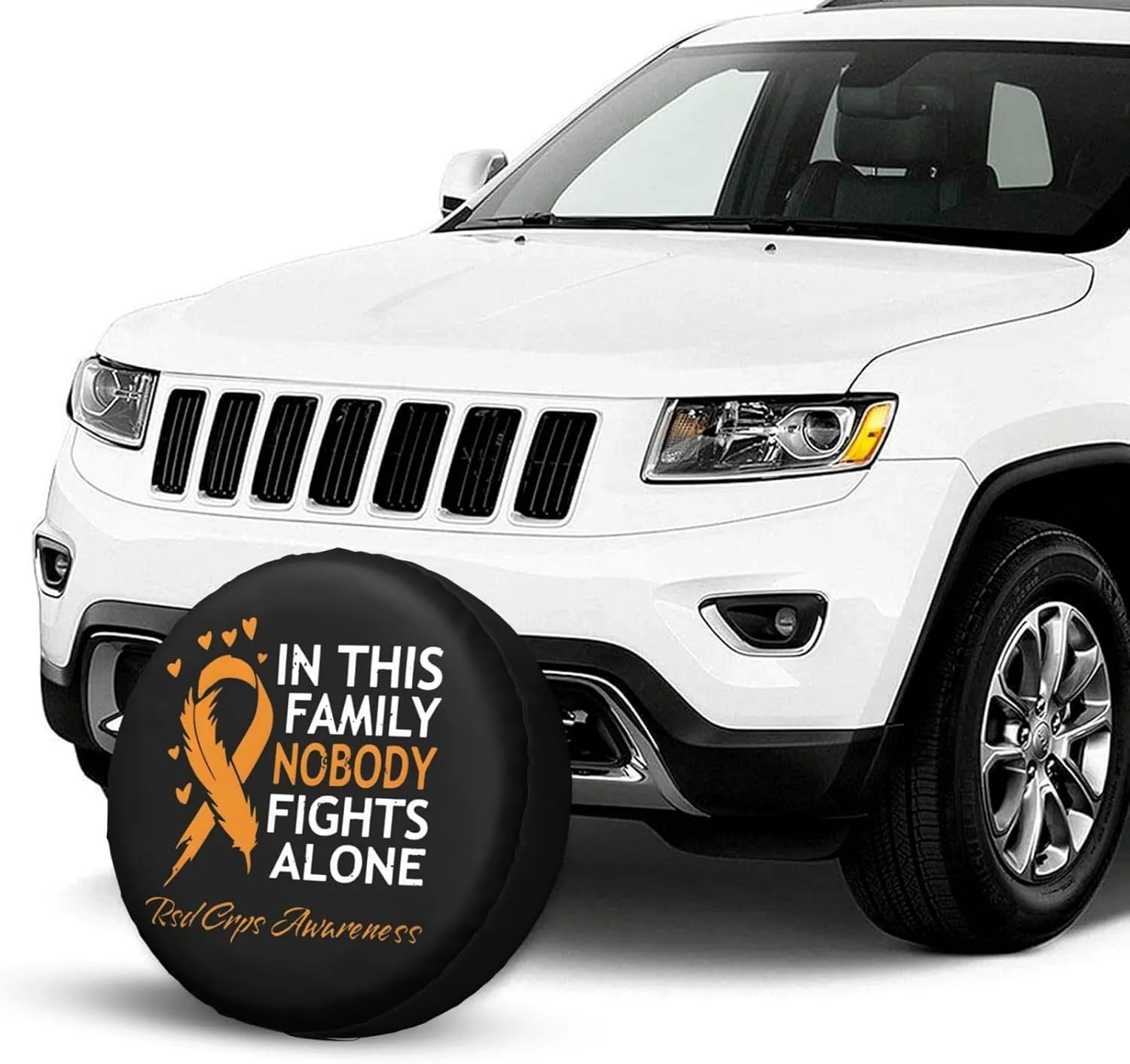 in This Family Nobody Fights Alone RSD CRPS Awareness Windproof and Rainproof Wheel hub Protection Cover, Spare tire Cover 17 inch