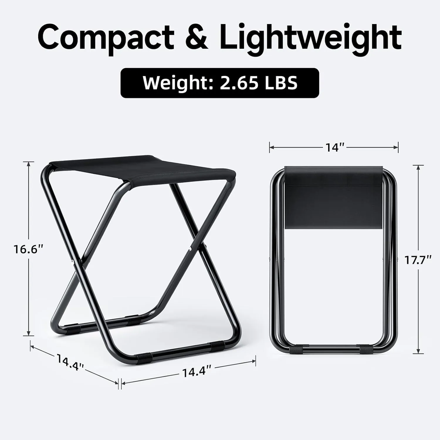 InfiniPower Simple Deluxe Portable Camping Stool, 14.4 Inch, 300 lbs Capacity, Folding Chair with Storage Pocket, Black