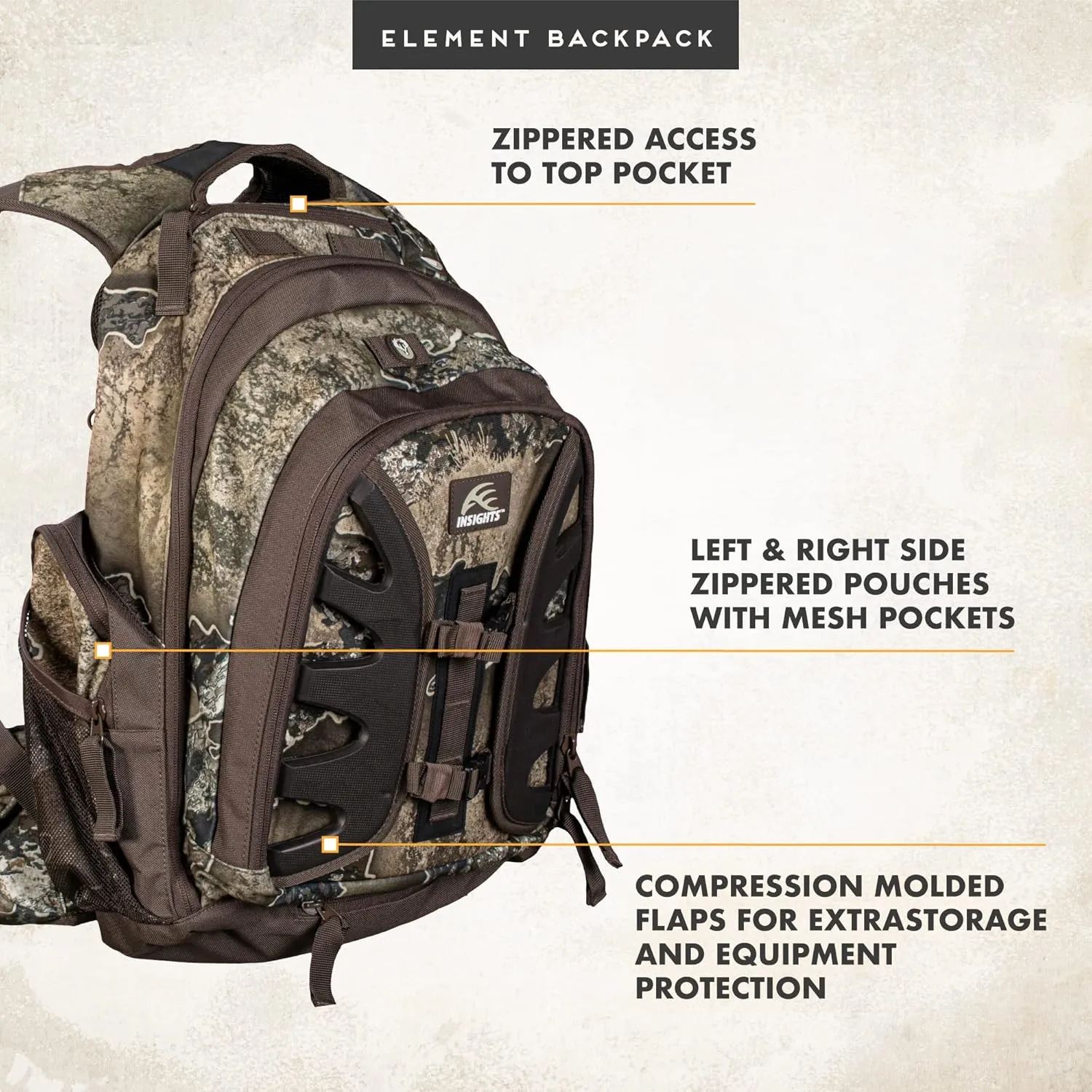 Insights Hunting by frogg toggs- The Element, Heavy Duty 1,831 Cubic Inch Hiking Fishing Camping Hunting Backpack