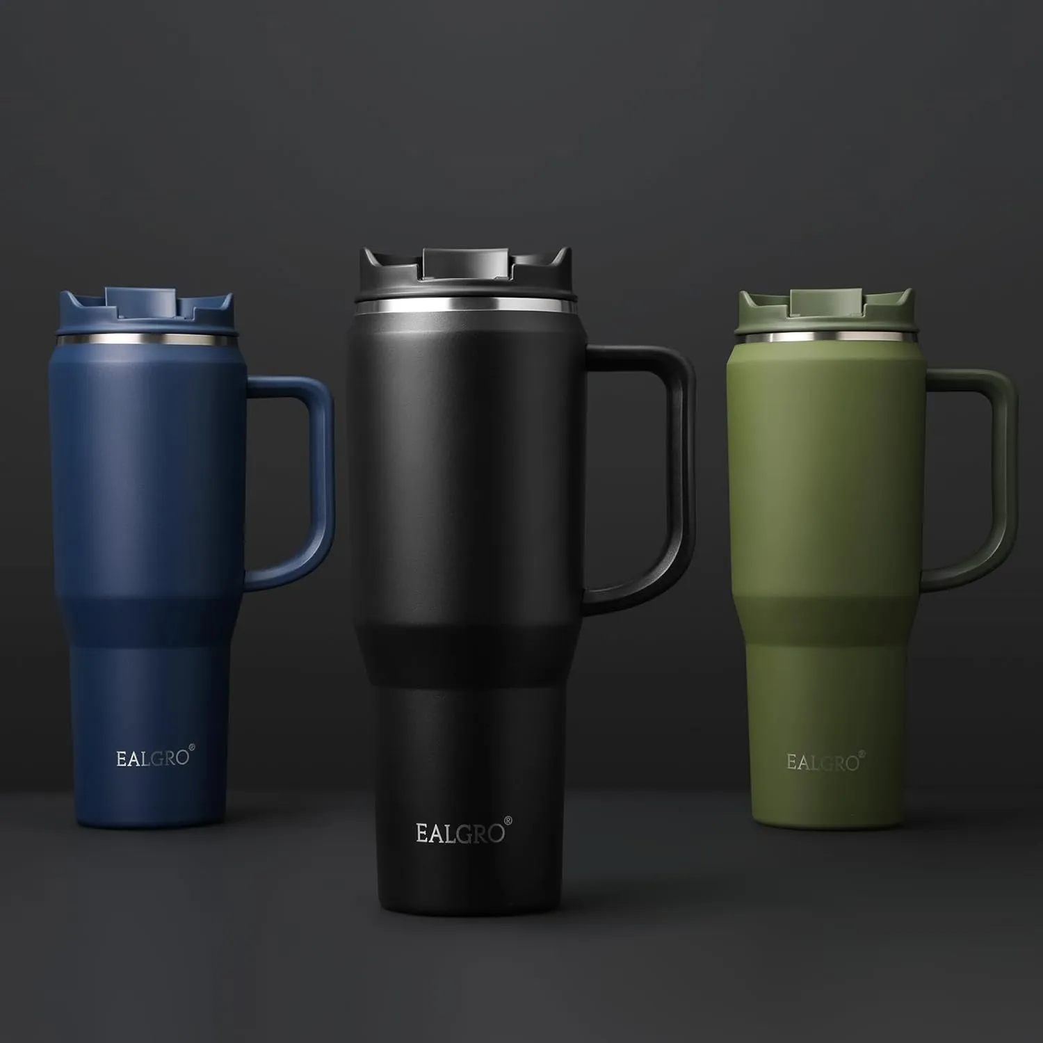 Insulated Coffee Mug Cup with Lid, 40 oz Tumbler with Handle and Straw, Double walled Stainless Steel Coffee Tumbler, Thermal Water Bottle Jug, Navy Blue