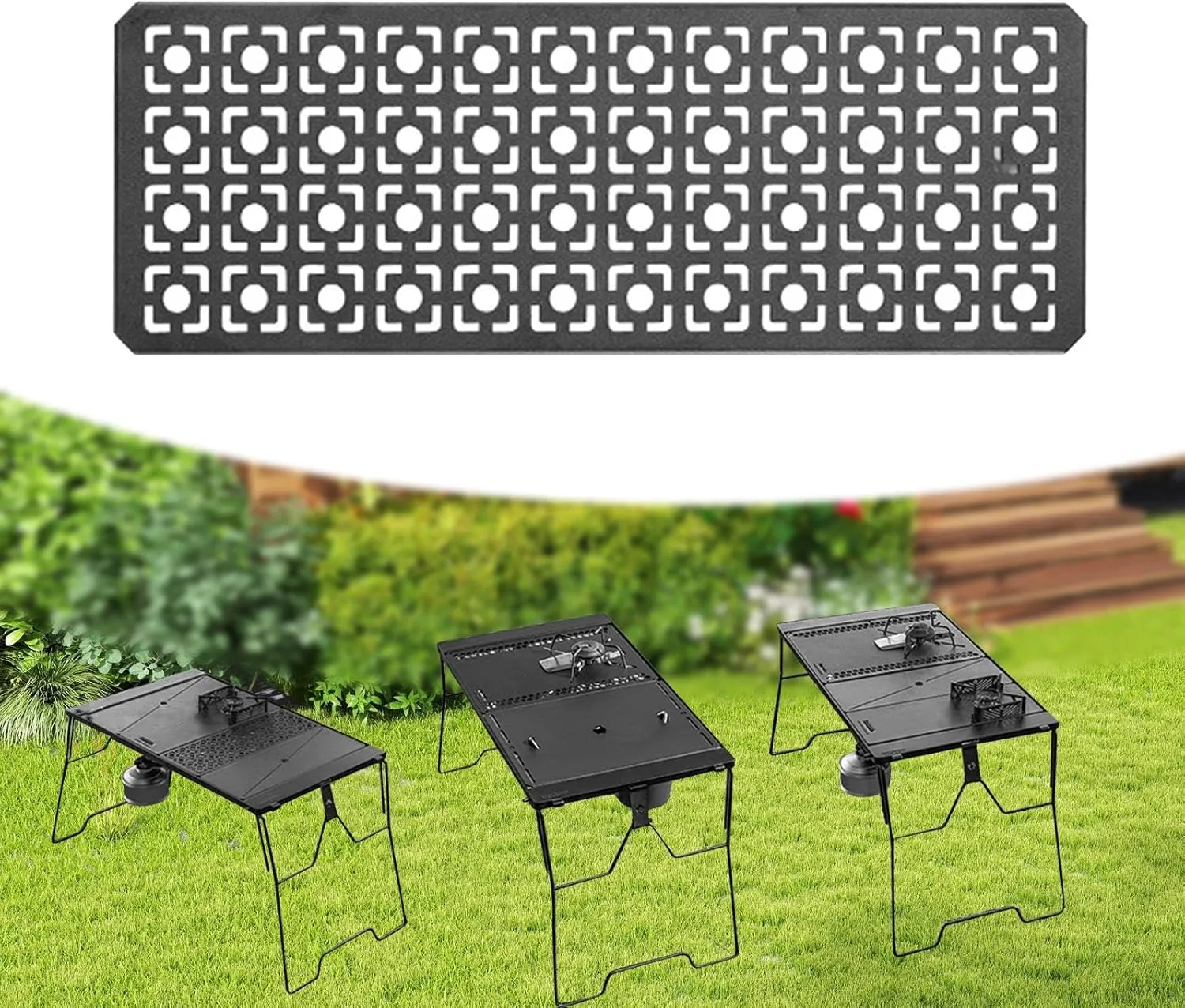 Iron Grilling Table Top Board Field Rack Versatile Use Heavy Duty Tabletop Camping Gear Bridge Table Plate Connecting Board, Style D