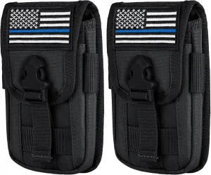 IronSeals 2 Pack Tactical Phone Holster Pouch, Smartphone Pouch Case Molle Attachment Belt Holder Waist for 4.7"-6.9" with US Flag Patch
