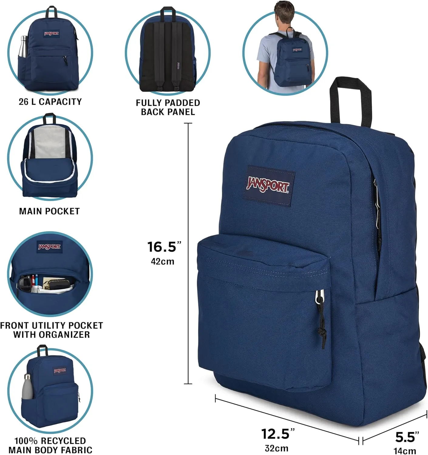 JanSport SuperBreak Plus Backpack with Padded 15-inch Laptop Sleeve and Integrated Bottle Pocket - Spacious and Durable Daypack for Work and Travel - Cargo Green