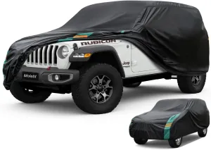 Jeep Wrangler Car Cover 4 Door Fits Sahara Rubicon Unlimited Sport JK JL. Jeep Wrangler Car Cover 4 DR for All Weather, Outdoor Waterproof, Windproof, UV-Resistant, Dustproof