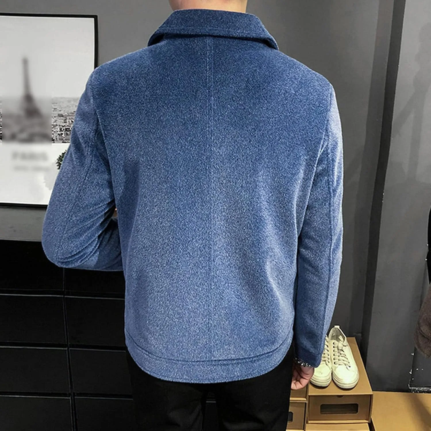 JEShifangjiusu Men'S Classic Notched Collar Casual Double Breasted Wool Blend Pea Coat Business Down Jacket Trench Topcoat