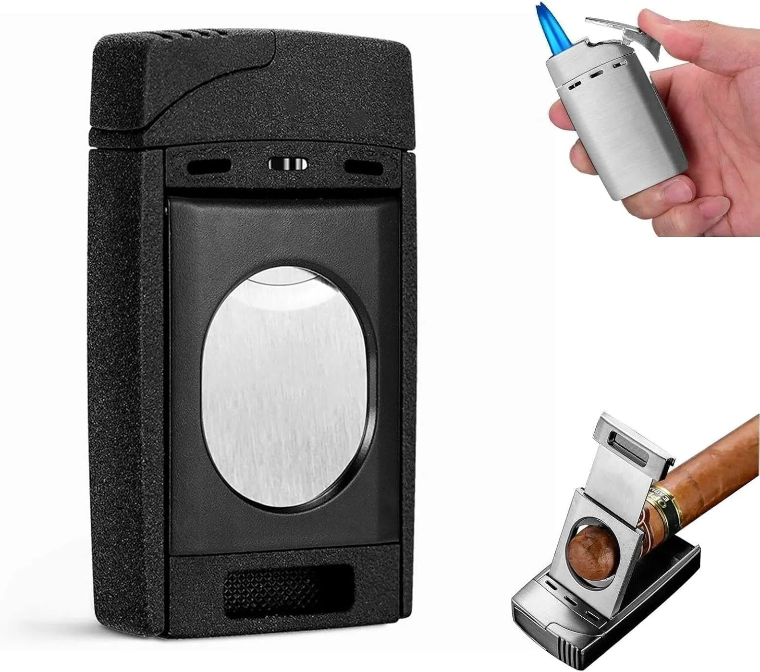 Jet Flame Metal Lighter, Multi-Function Torch Lighter, Dual Nozzle Flame Metal Windproof Lighter, refillable Butane Adjustable Flame Lighter(Color:B)