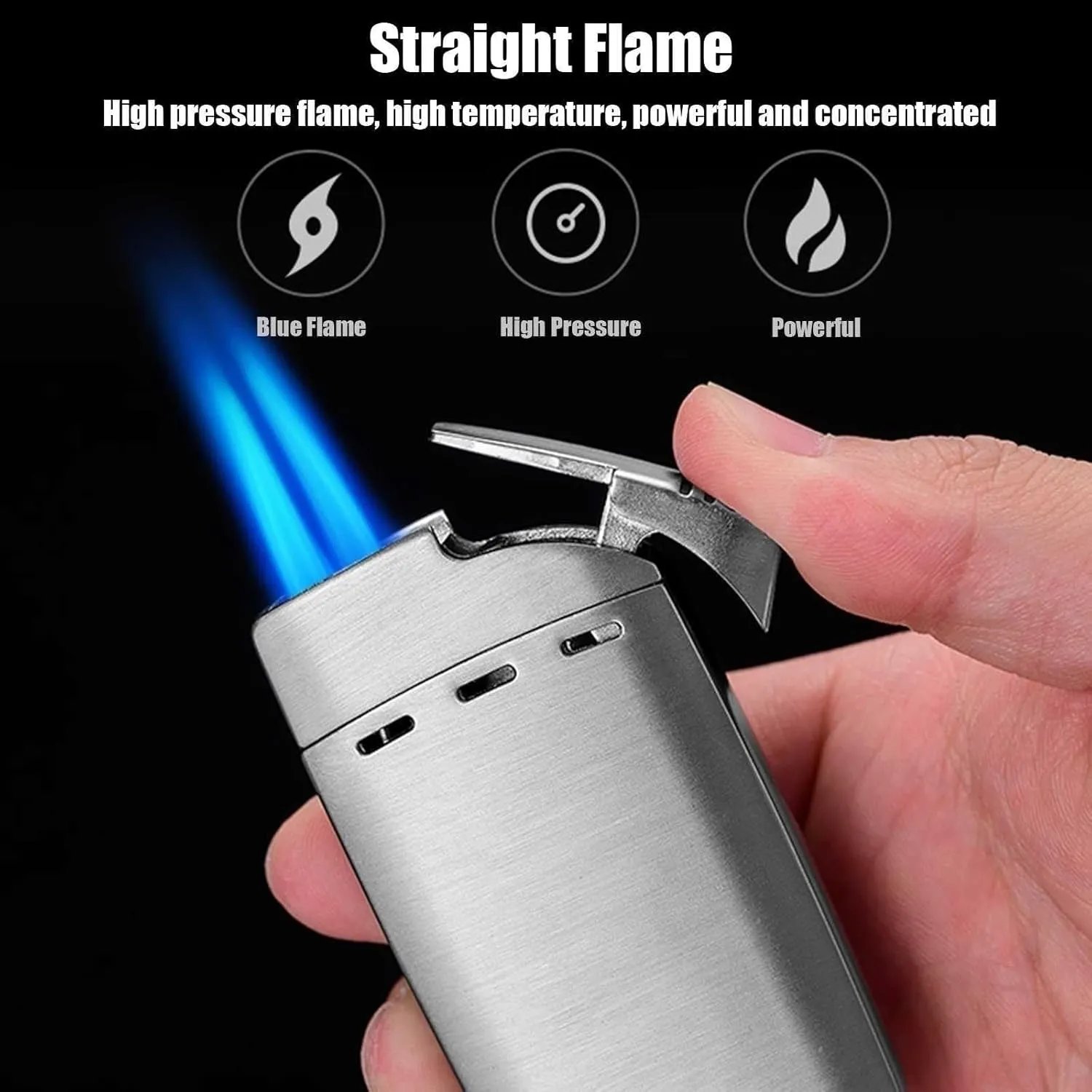 Jet Flame Metal Lighter, Multi-Function Torch Lighter, Dual Nozzle Flame Metal Windproof Lighter, refillable Butane Adjustable Flame Lighter(Color:B)