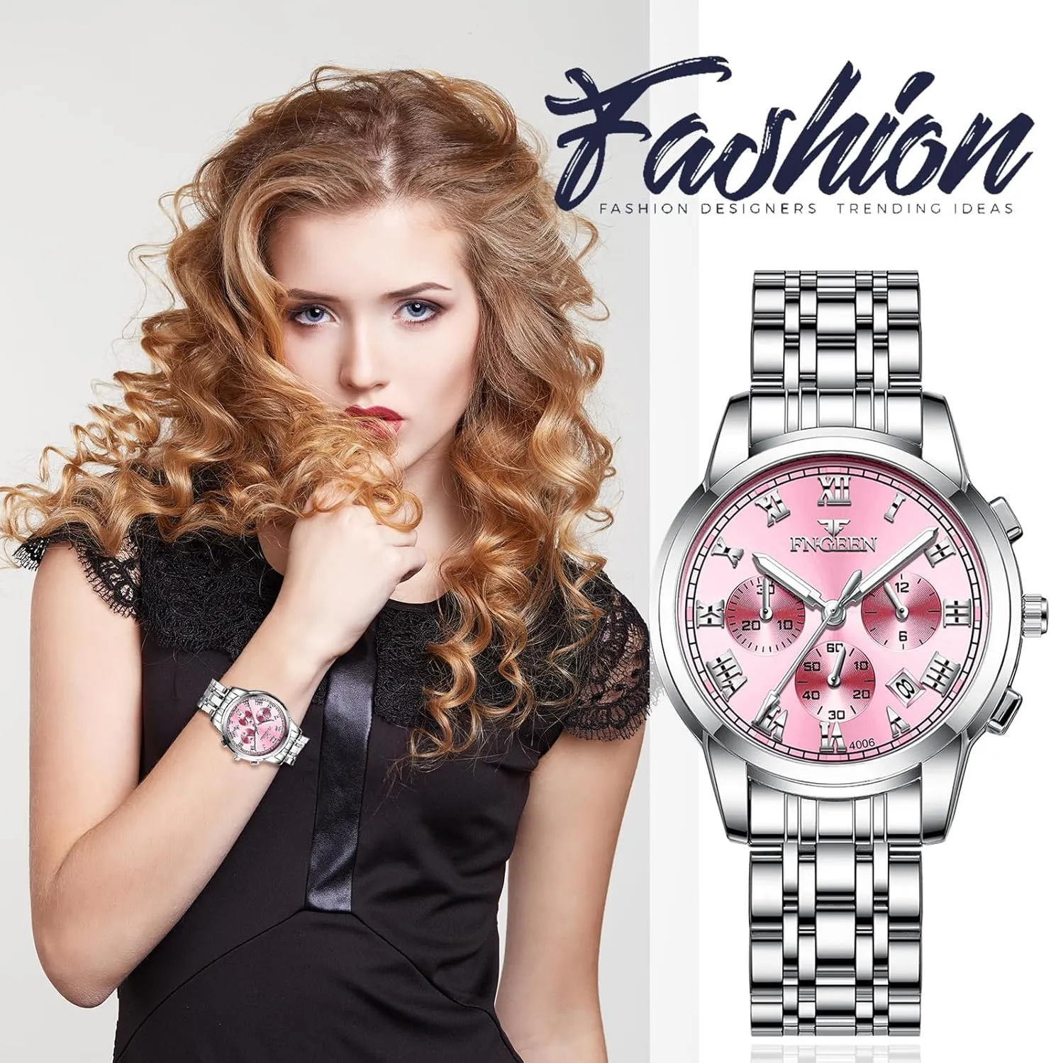 JewelryWe Stainless Steel Dress Watch: Men Women Gold Silver Tone Luminous Analog Quartz Calendar Waterproof Business Wristwatch Couple Matching Watches Set