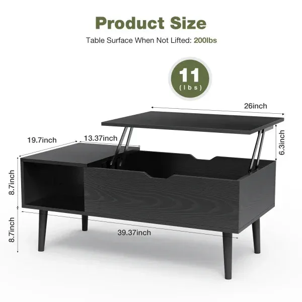 JHK Lift Top Coffee Table – Adjustable Wood Tea & Dining Table with Storage