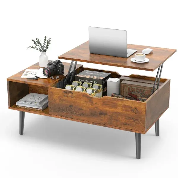 JHK Lift Top Coffee Table – Adjustable Wood Tea & Dining Table with Storage