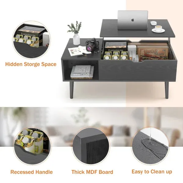 JHK Lift Top Coffee Table – Adjustable Wood Tea & Dining Table with Storage