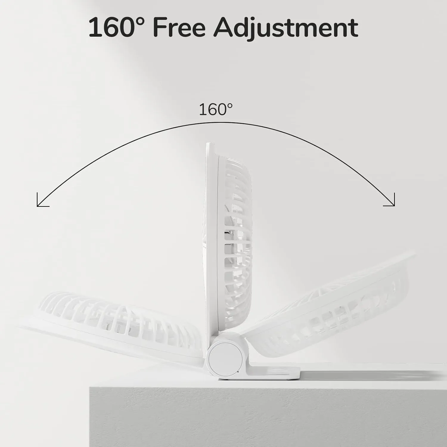 JISULIFE Small Desk Fan, Portable Travel with 4500mAh Battery, USB Rechargeable Folding Design for Flexibility, Strong Quiet Wind with 4 Speed Modes, Ideal Gifts for Office/Home/Camping - White