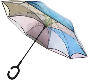 JITEM Inverted Reverse Umbrella Double Canopy Vented Clear Umbrella with C-Shaped Handle Windproof Waterproof for Rain