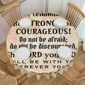 Joshua 1 9 Be Strong and Courageous, Bible Verse Flower Lace Tablecloth Round 60 Inches, Suitable for Wedding Banquets, Brunch Parties, Coffee Shop Dining Table Decoration