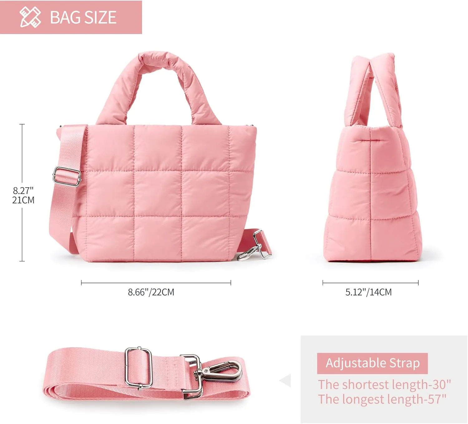 KALIDI Quilted Tote Bag Small Puffer Crossbody Bag for Women Lightweight Nylon Puffy Shoulder Handbag with Adjustable Strap