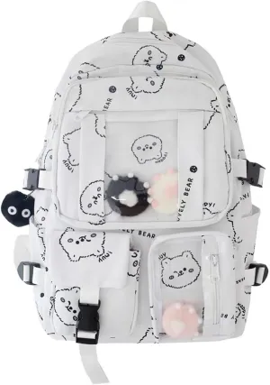 Kawaii Ita Backpack with Clear Display Bag Large Cute Cat Print Daypack for Travel Cosplay Conventions for Anime Lovers (White)