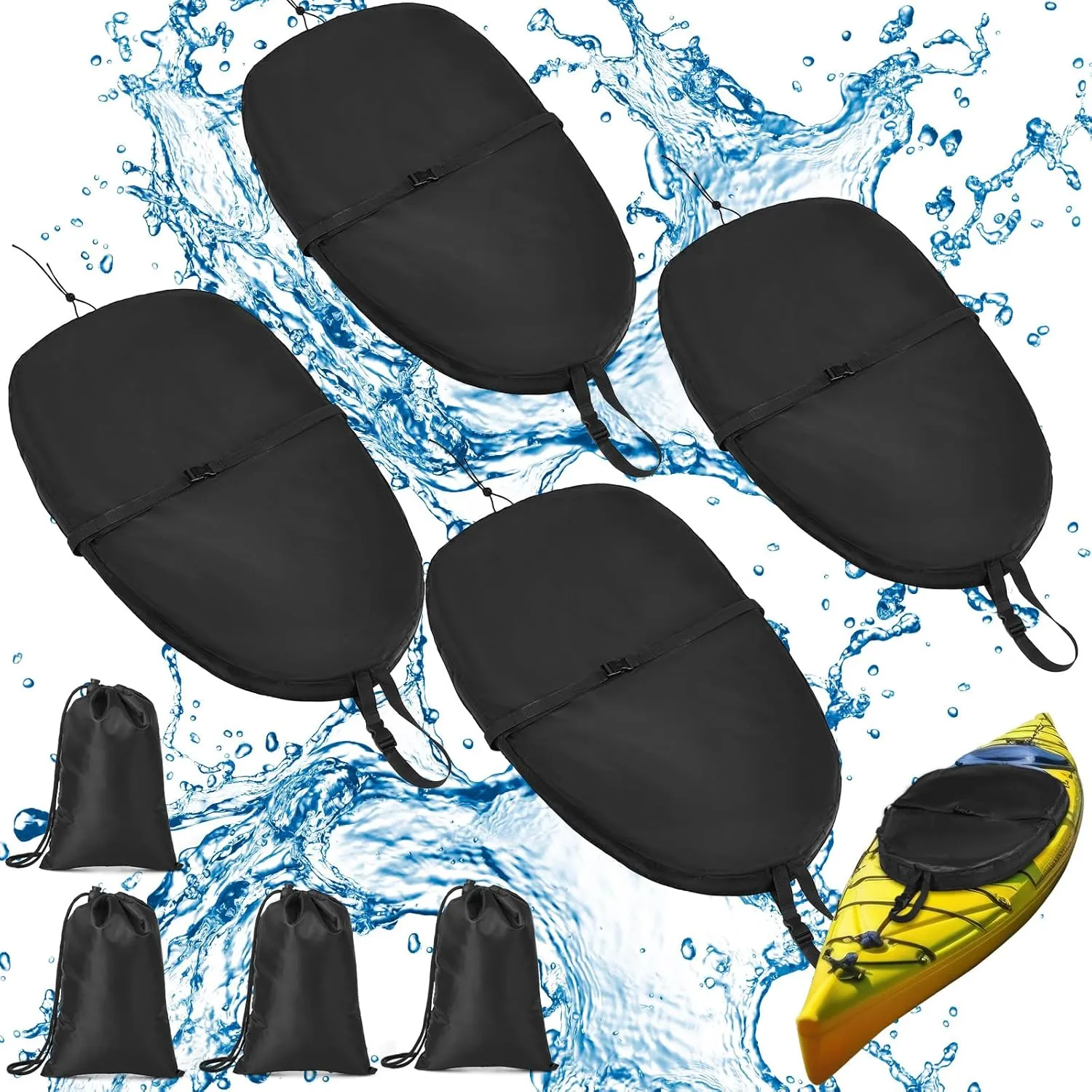 Kayak Cockpit Cover with Adjustable Fixing Strap, 420D Waterproof UV Dust Resistant Oxford Finishing Boat Canoe Seat Cover Protector Accessory for Outdoor Storage,4 Sizes