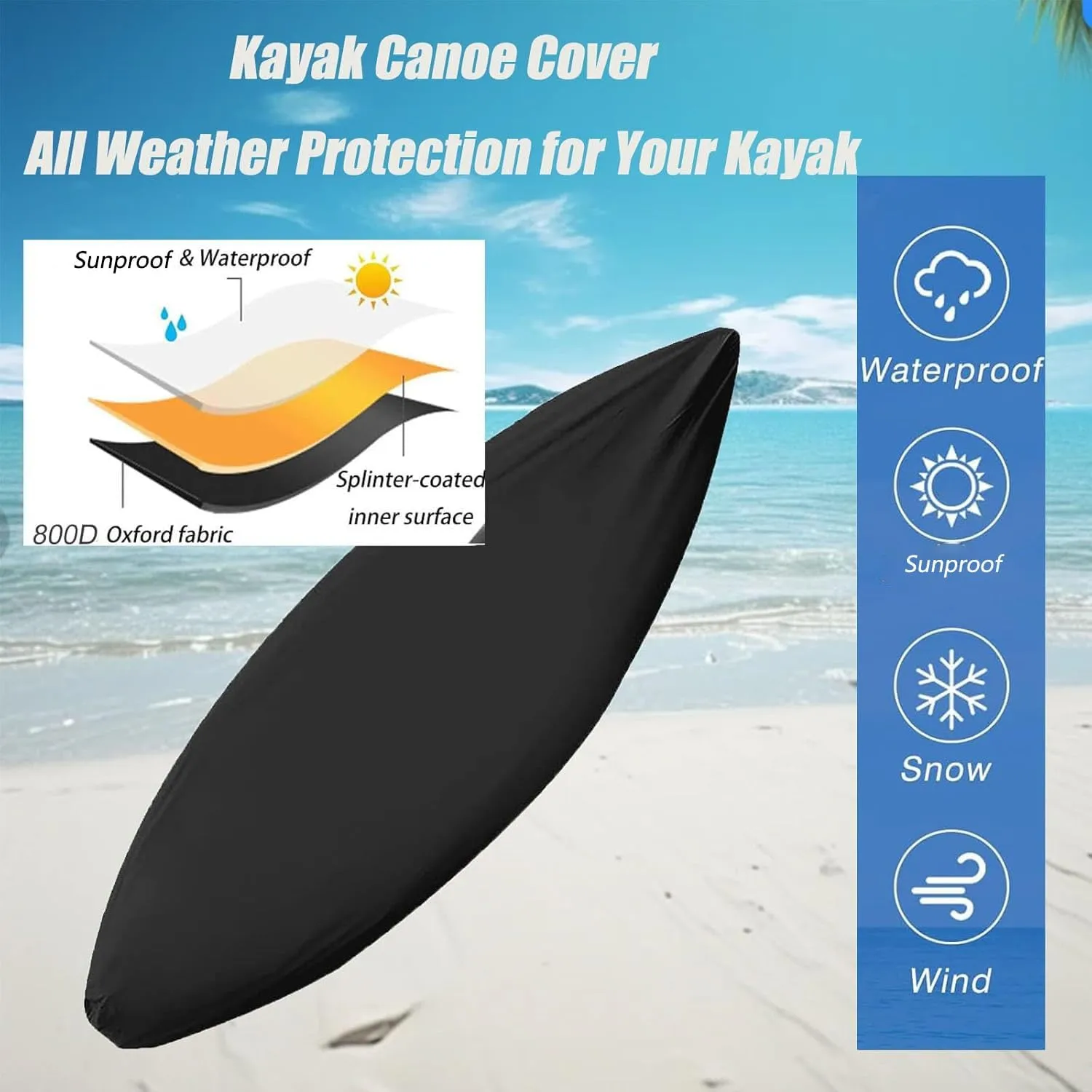 Kayak Cover Kayak Canoe Covers for Outdoor Storage 620D Oxford Waterproof, Fade-Resistant Kayak Accessory for Canoe, Paddle Board, SUP, and Kayak Boat (Fit 12ft - 13ft Kayak)