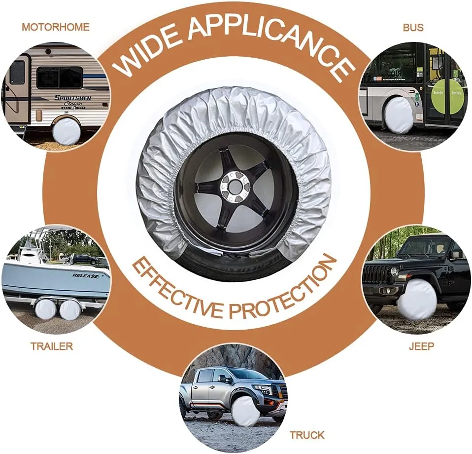 Kayme Rv Tire Covers Set of 4, Travel Trailer Camper Truck SUV Motorhome Waterproof Wheel Cover, Sun Rain Snow Protector, Fit 36-39 inch Tire Diameter/Silver