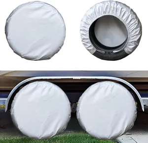 Kayme Rv Tire Covers Set of 4, Travel Trailer Camper Truck SUV Motorhome Waterproof Wheel Cover, Sun Rain Snow Protector, Fit 36-39 inch Tire Diameter/Silver