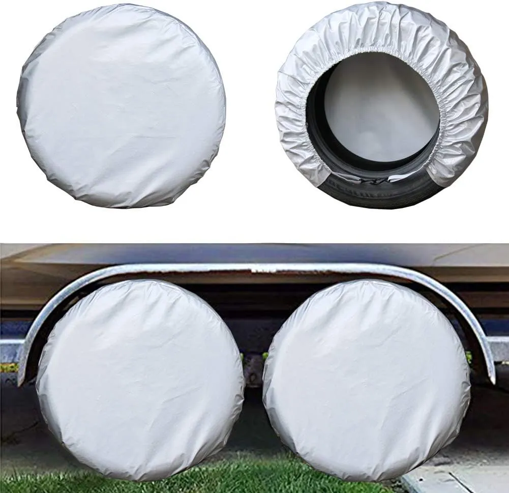 Kayme Rv Tire Covers Set of 4, Travel Trailer Camper Truck SUV Motorhome Waterproof Wheel Cover, Sun Rain Snow Protector, Fit 36-39 inch Tire Diameter/Silver