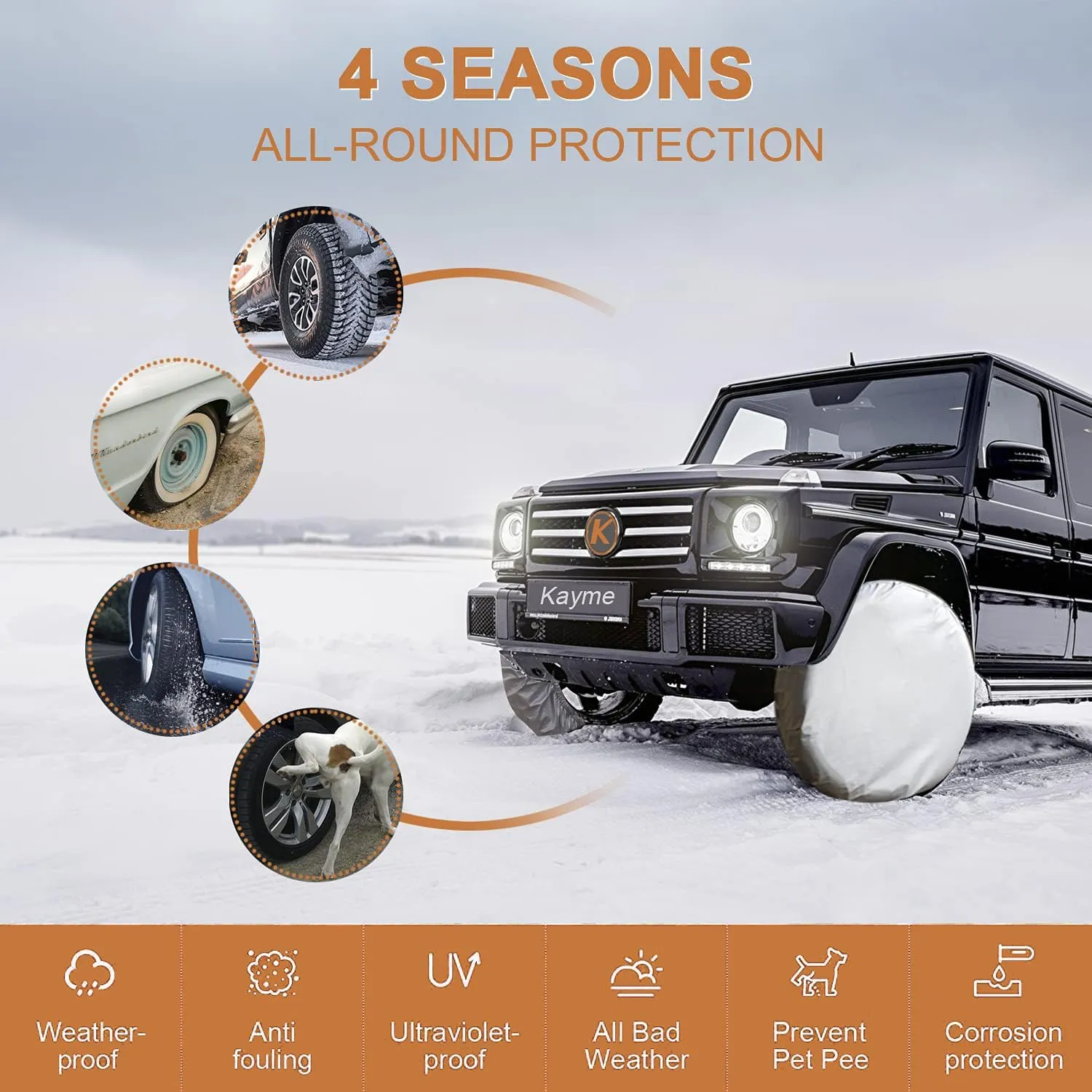 Kayme Rv Tire Covers Set of 4, Travel Trailer Camper Truck SUV Motorhome Waterproof Wheel Cover, Sun Rain Snow Protector, Fit 36-39 inch Tire Diameter/Silver