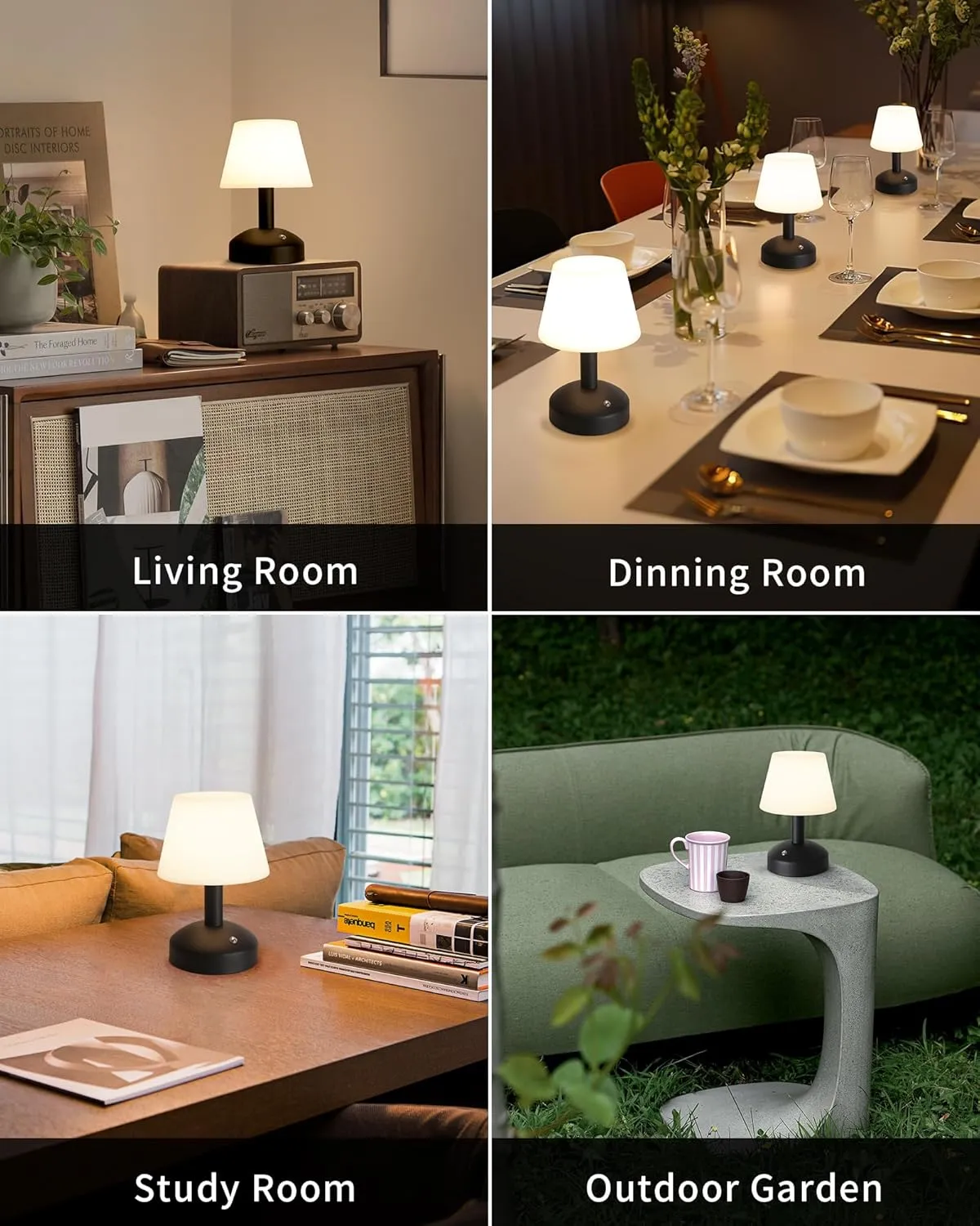 KDG Modern Cordless Small Table Lamps, Portable LED Dimmable Desk Lamp, 5000mAh Rechargeable Battery Operated Lighting for Restaurant/Bedroom/Bedside/Bar/Outdoor/Camping/Night Light(Black)