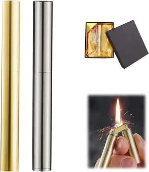 Kerosene Copper Lighter, Vintage Trench Lighter, Creative Windproof Brass Lighter, Cool Wheel Kerosene Oil Lighter for Camping BBQ Kitchen, Gifts for Men Father (2PCS)