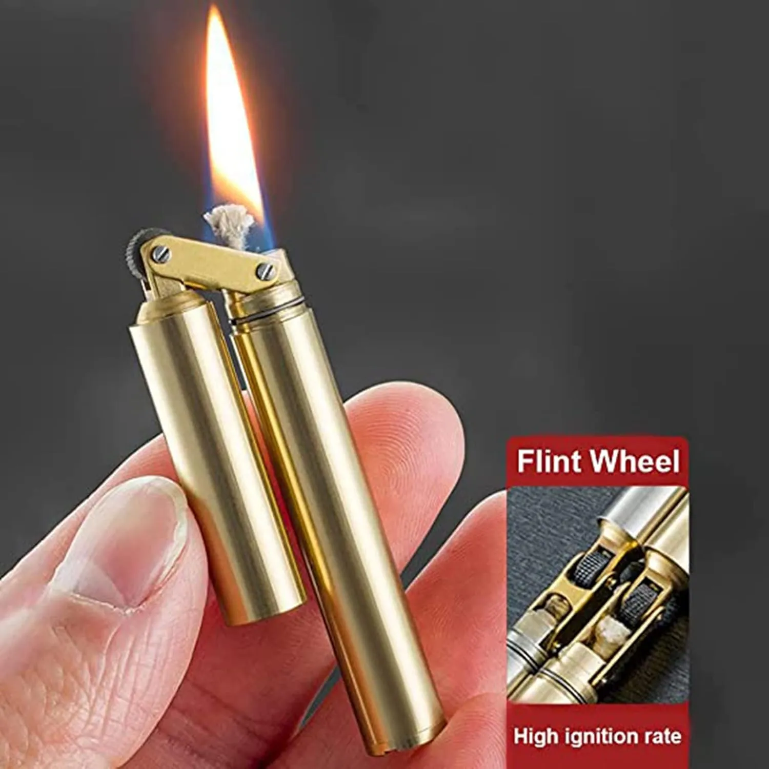 Kerosene Copper Lighter, Vintage Trench Lighter, Creative Windproof Brass Lighter, Cool Wheel Kerosene Oil Lighter for Camping BBQ Kitchen, Gifts for Men Father (2PCS)
