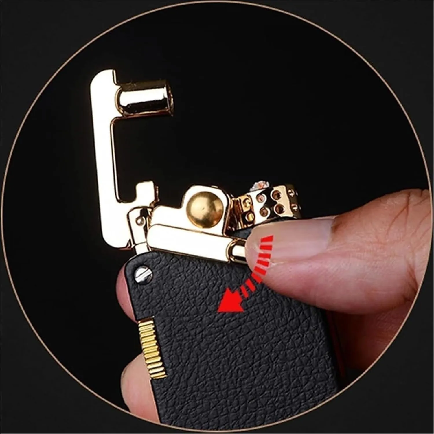 Kerosene Lighter, Vintage Leather Rocker Trench Windproof Lighter, Reusable, Collectible Gift (Kerosene not Included)(Black)