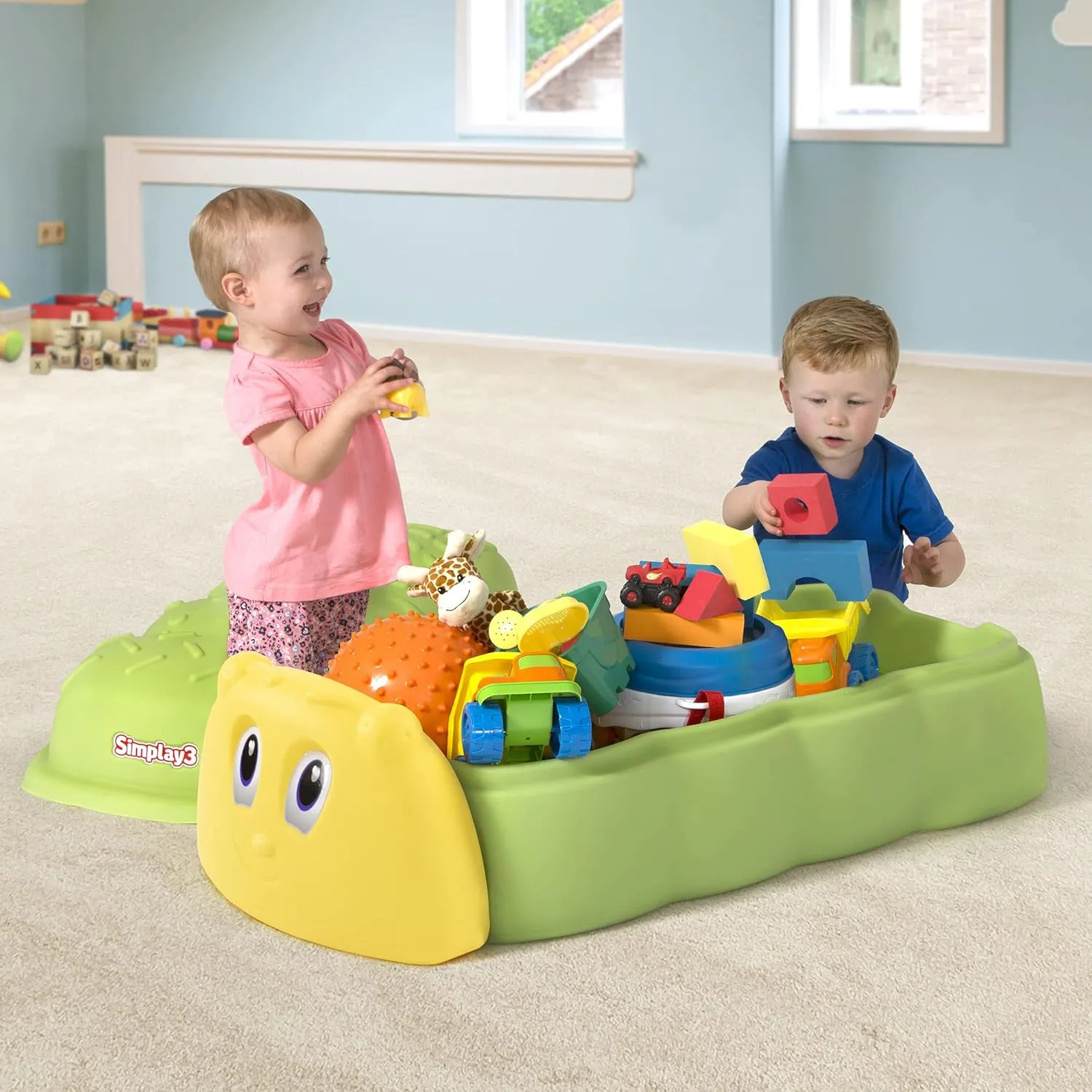 Kids Plastic Sandbox with Lid for Outdoor Play and Indoor Sensory Play (Caterpillar Sandbox - Green)
