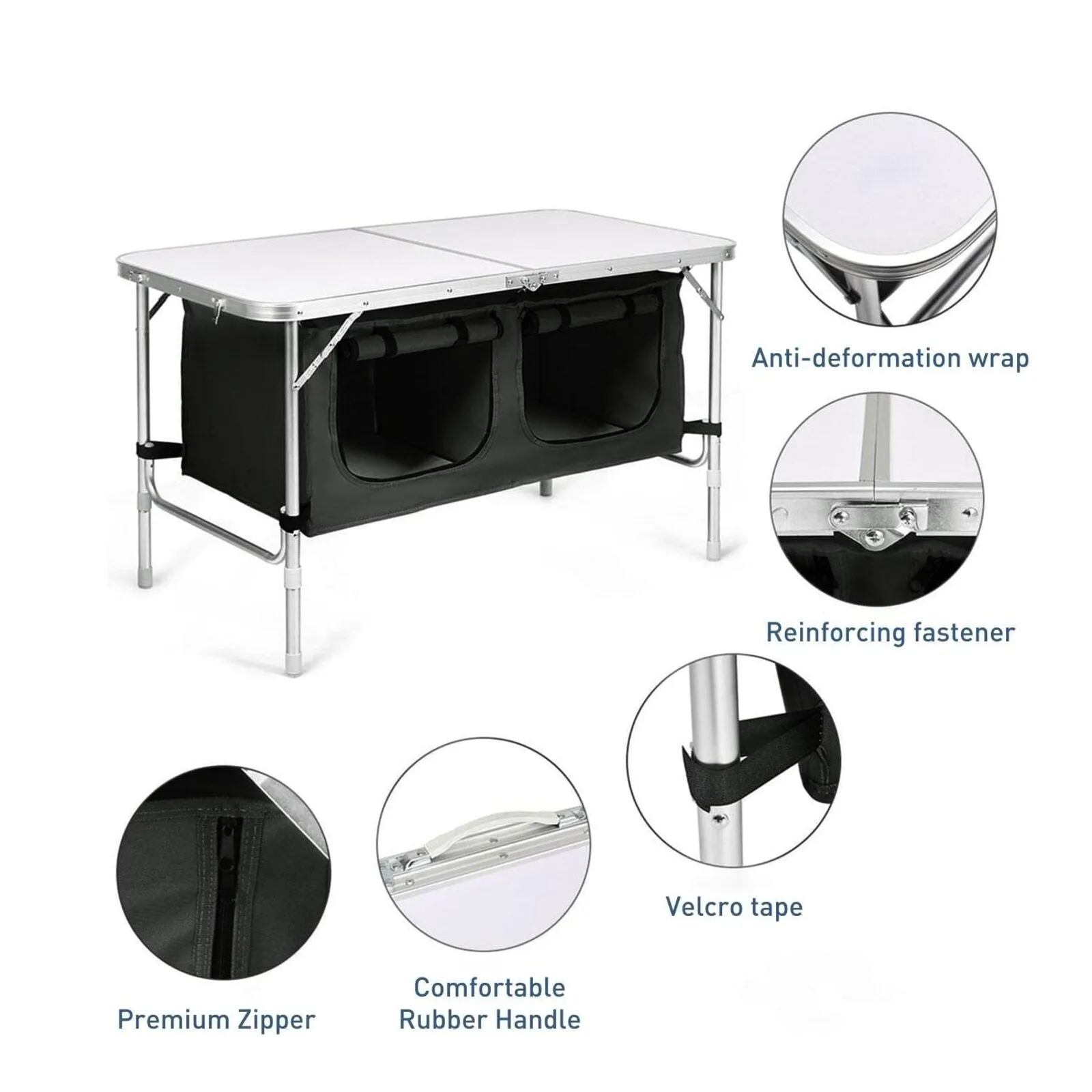 KILIROO Camping Table 120cm Black with Grey Storage Bag