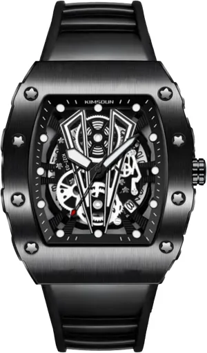 KIMSDUN-Stylish Sport Watches, Waterproof, Analog Quartz Date Calendar Wristwatch, Tonneau Case Casual Watch, Silicone Strap for Men Unisex