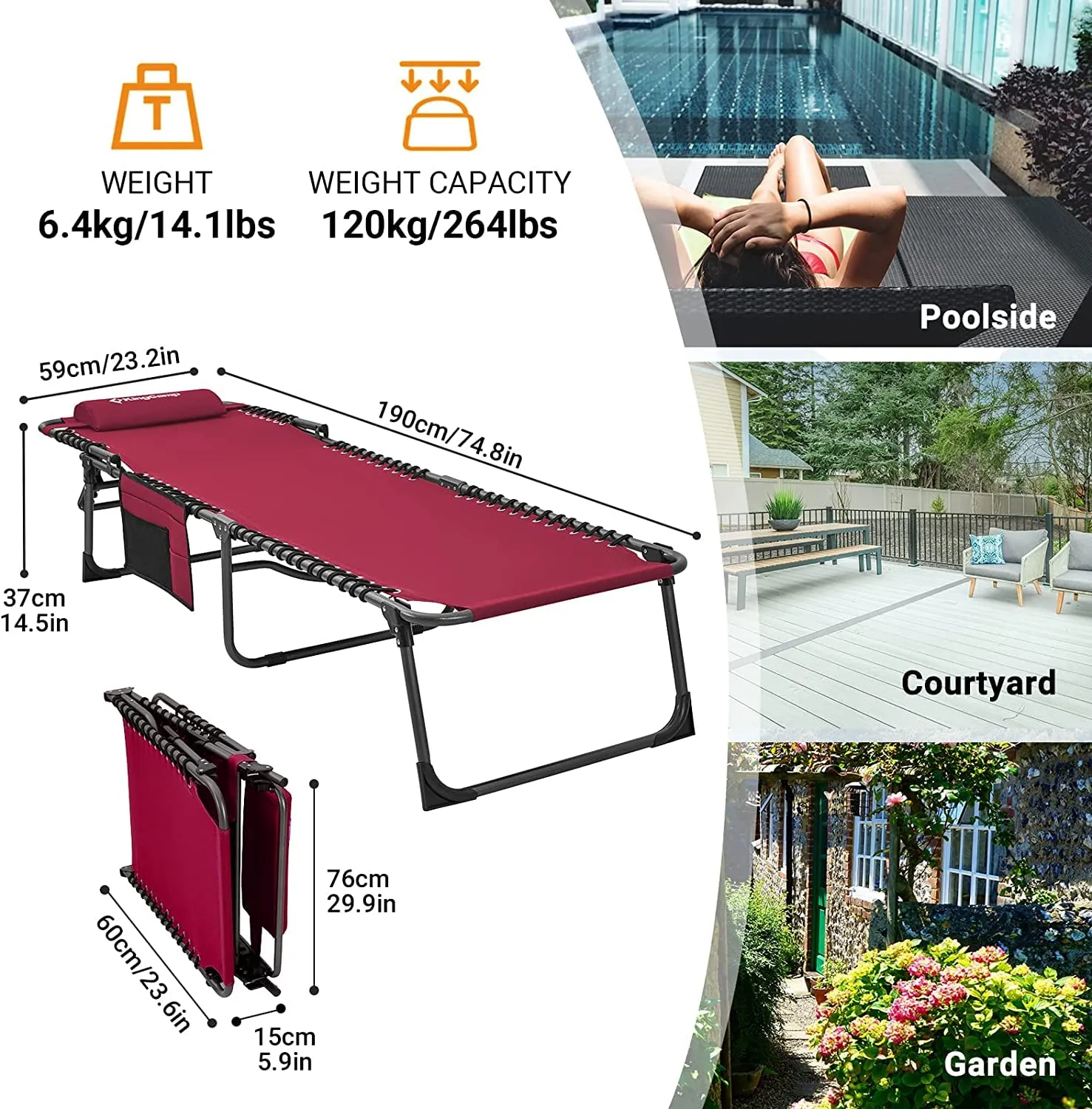 KingCamp BERLIN Classic Adjustable Cot Lounge Chair