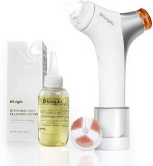 kingdo 2-in-1 Face Scrubber & Makeup Remover Device, Smart Automatic Foaming Facial Cleansing Brush Exfoliator with Face Cleanser for Deep Cleansing & Exfoliating & Removing Makeup Skin Care