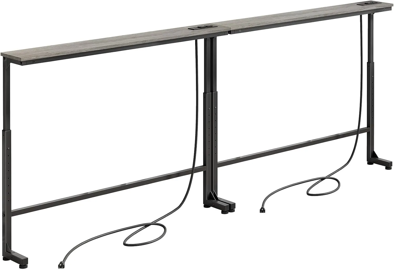 Kitstorack 2-Pack Gray Narrow Console Table Behind Sofa Couch, Design with Adjustable Height (25"-33") & Built-in Power Outlets, Includes 4.9' Power Cord - 5.9" D x 79" L