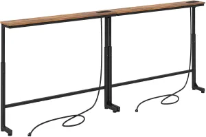 Kitstorack 2-Pack Narrow Console Table with Adjustable Height (25"-33") & Power Outlets, Rustic Brown Sofa Table for Behind Couch or Wall, 79" Long with 4.9ft Cord