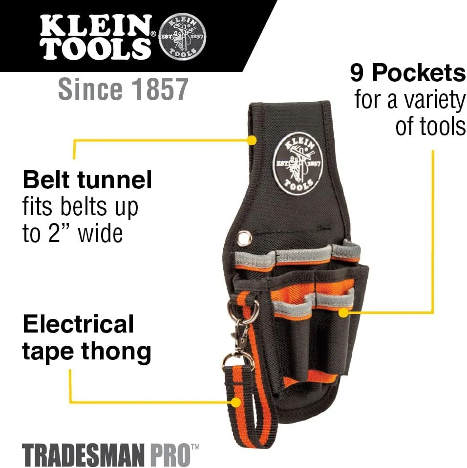 Klein Tools 5240 Tool Pouch, Tradesman Pro Maintenance Tool Pouch with 9 Pockets, Tape Thong, 2-Inch Tunnel Loop, Great Electrician Holster