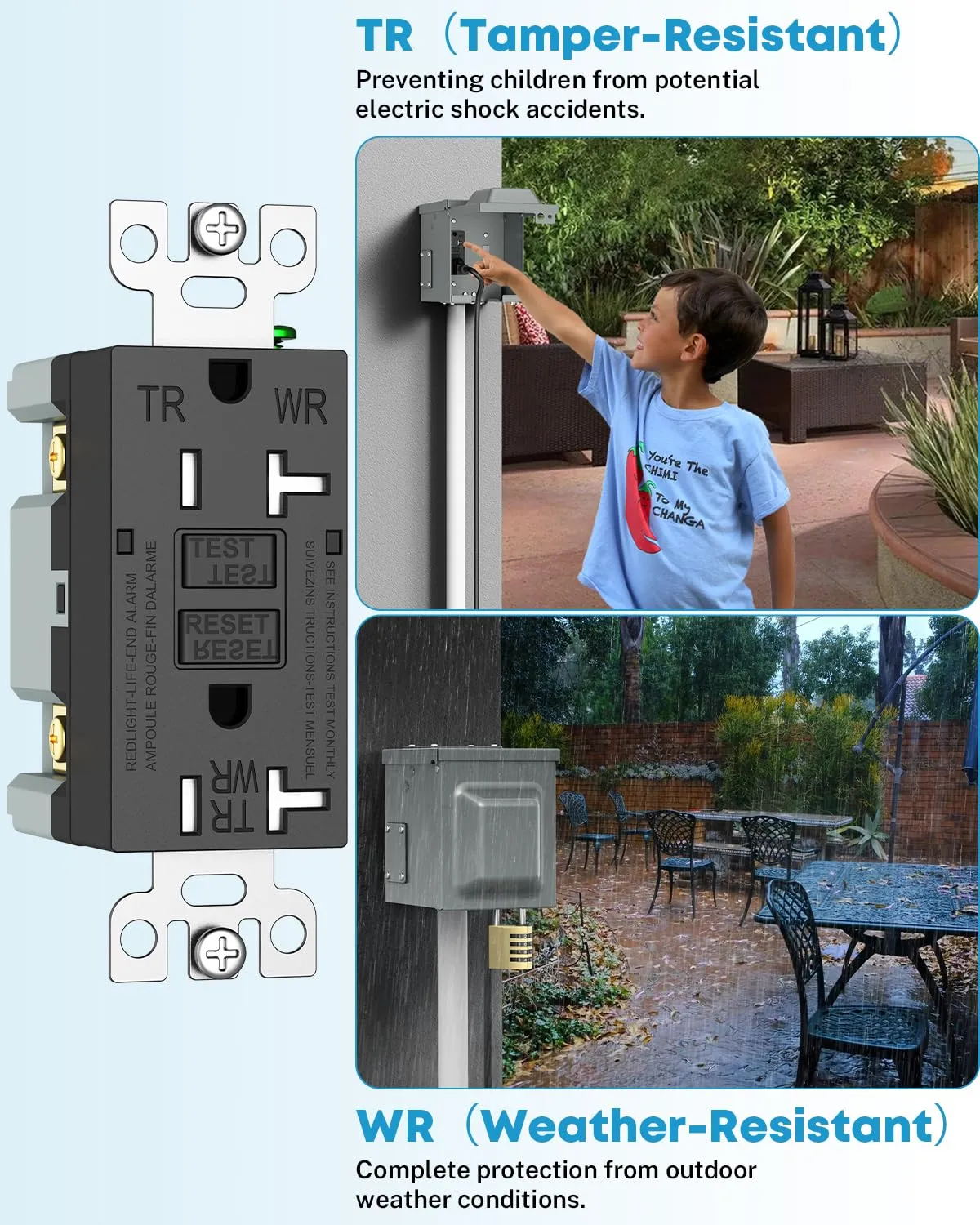 Kohree Waterproof Outdoor Electrical Box, 20 Amp Lockable Outdoor Outlet Box with Cover, WRTR GFCI Receptacle Plug, Rainproof 3R Enclosure, ETL Listed