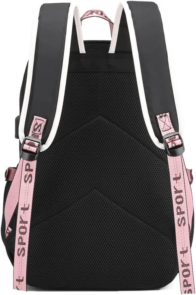 Kpop Backpack Lisa Rose JISOO Jennie Shouler Bag Messenger Bag Fashion USB Charging Backpack (pink 2)