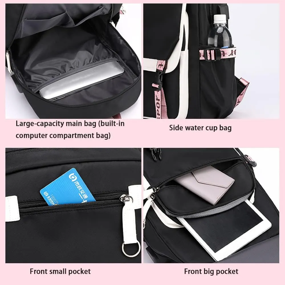 Kpop Backpack Lisa Rose JISOO Jennie Shouler Bag Messenger Bag Fashion USB Charging Backpack (pink 2)