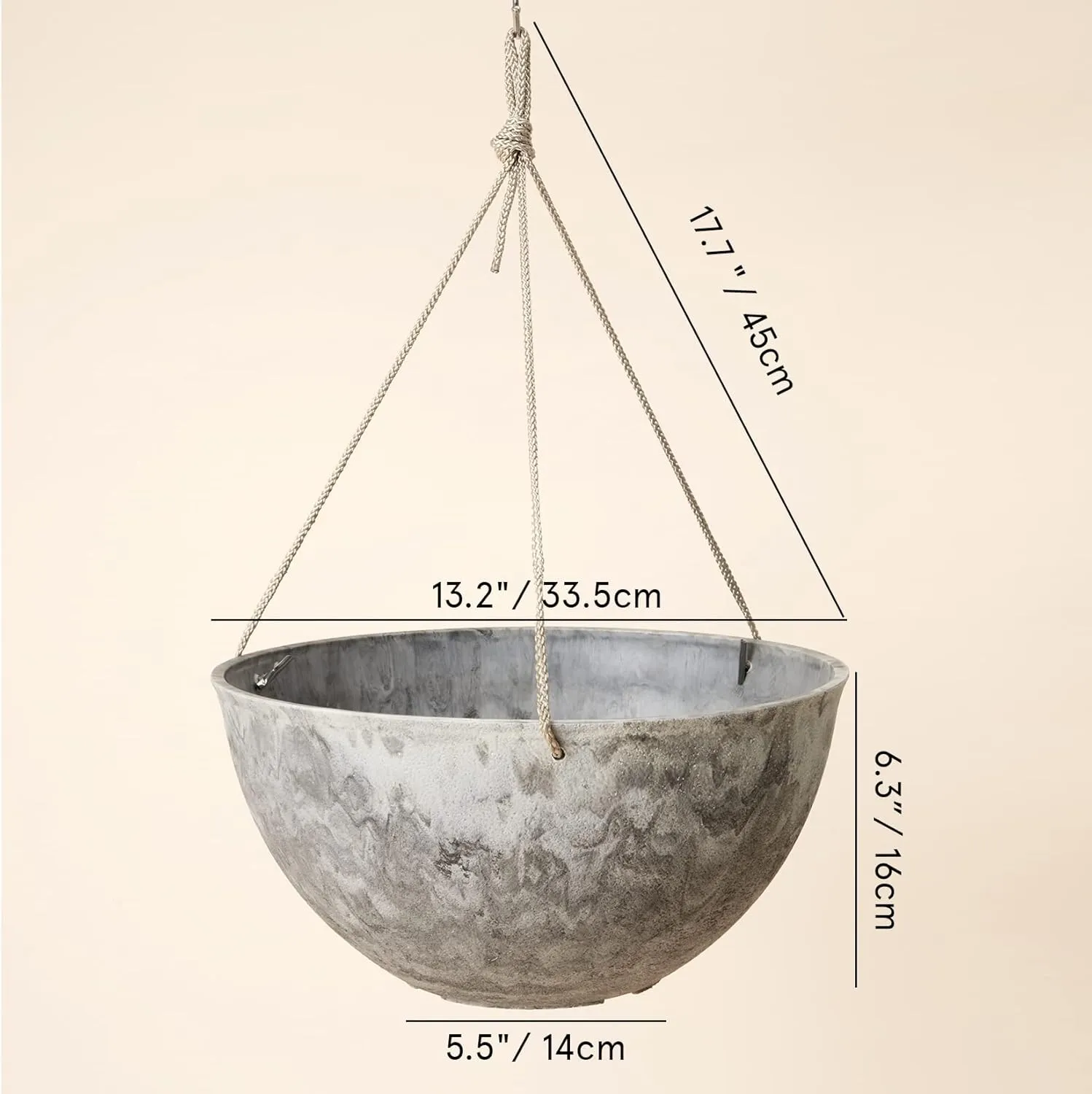 LA JOLIE MUSE Large Hanging Planters for Indoor Outdoor Plants, Hanging Flower Pots Marble Pattern (13.2 Inch,Set of 2)
