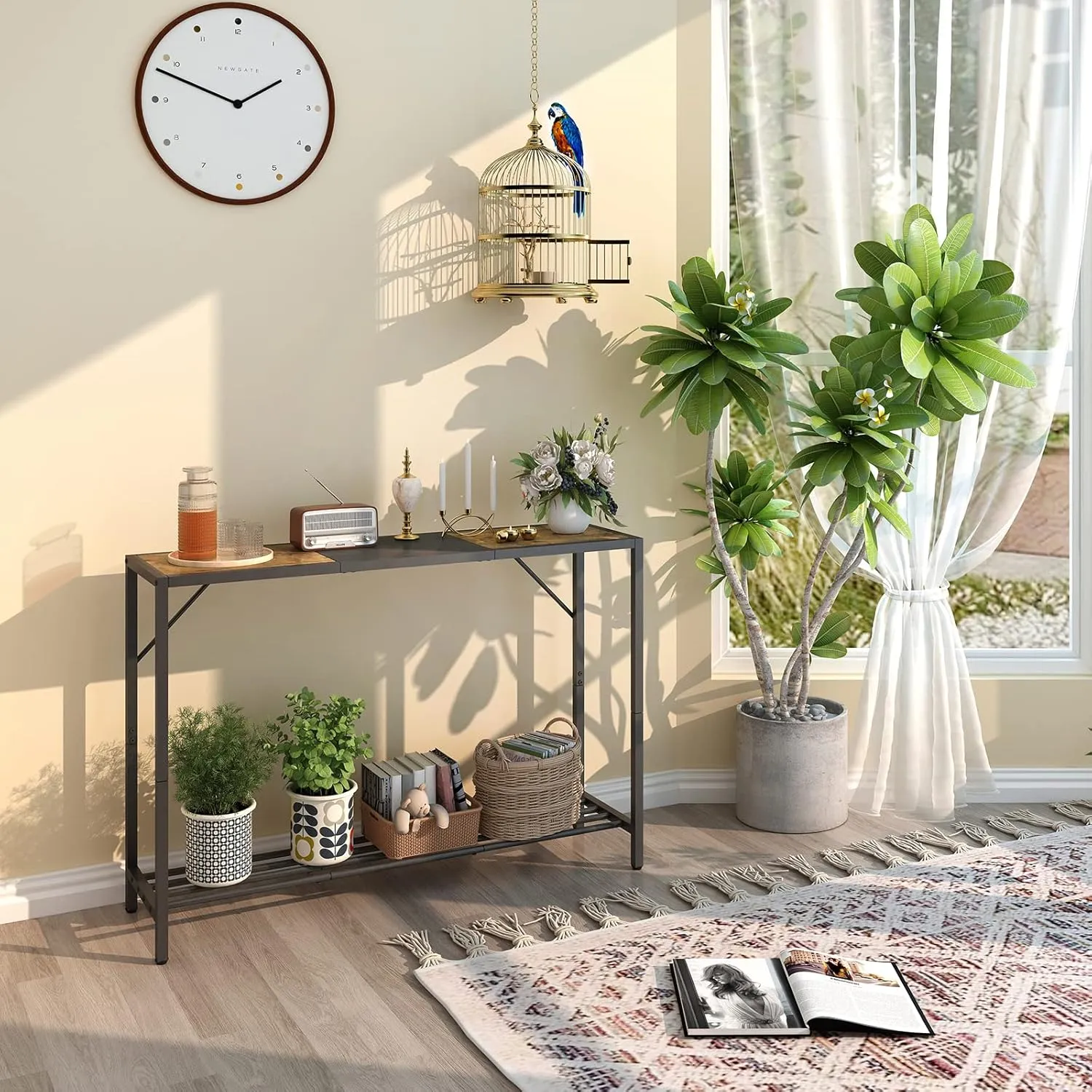 LAATOOREE Console Table, 41.7" Industrial Entryway Table with Shelf, Narrow Sofa Table for Hallway, Entrance Hall, Corridor, Foyer, Living Room