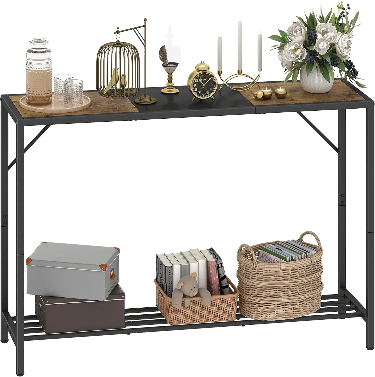 LAATOOREE Console Table, 41.7" Industrial Entryway Table with Shelf, Narrow Sofa Table for Hallway, Entrance Hall, Corridor, Foyer, Living Room