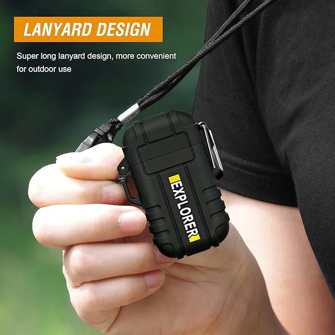 Lafagiet Waterproof Arc Lighter, Outdoor Dual Plasma Arc Lighter, USB Rechargeable Flameless Electric Lighters for Camping, Hiking, Survival Tactical (Black)
