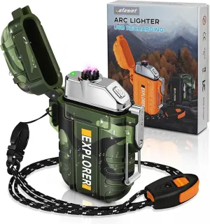 Lafagiet Waterproof Arc Lighter, Outdoor Dual Plasma Arc Lighter, USB Rechargeable Flameless Electric Lighters for Camping, Hiking, Survival Tactical (F13-Camouflage)